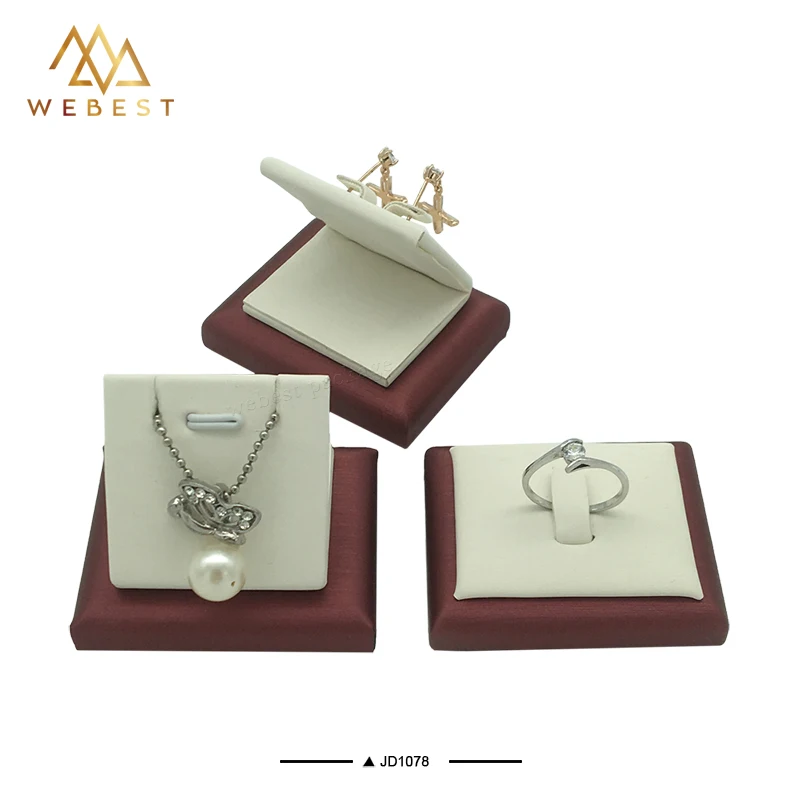 Webest Package wooden luxury Pu leather jewelry ring earring pendant stand display