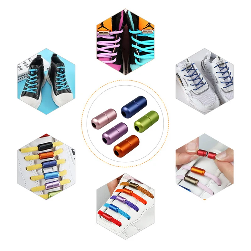 Colour Metal Shoelaces lock Accessories No Tie Shoelaces Metal Lace Lock DIY Sneaker Kits Silver Gold Metal lace buckle