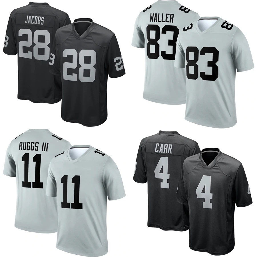 Оптовая продажа, городской сшитый Американский футбол, Джерси, Мужская Черная форма Raider s для команды № 28, Джош Якобс, 83 Waller 11 Ruggs