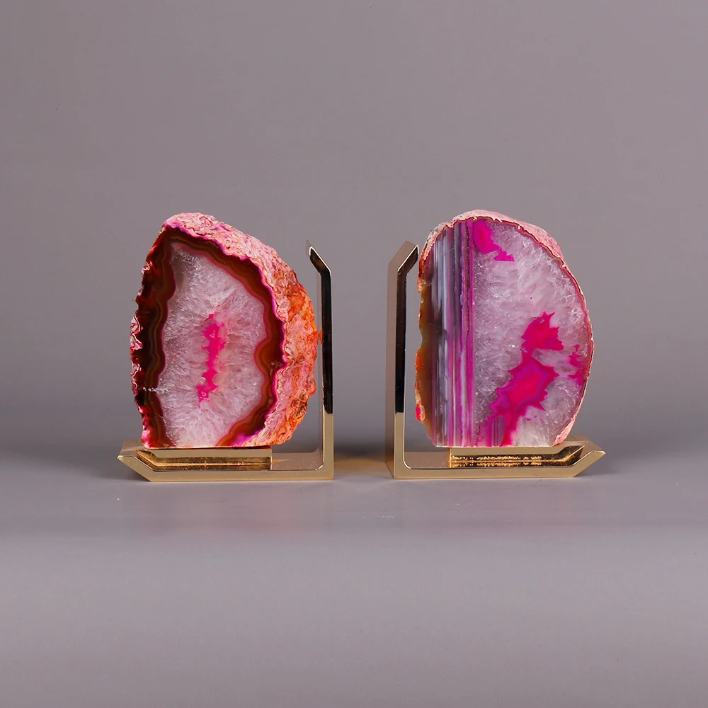 
Агат, розовый декоративный хрустальный Подставка для книг, латунный Подставка для книг 