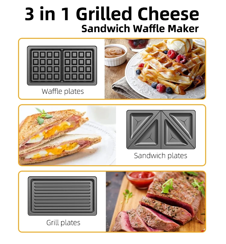 750W Sandwich Maker Detachable 2 Slices Plate Mini Grill Electric Breakfast Panini Sandwich Toaster Makers