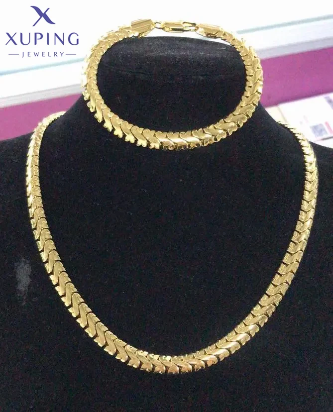 1113 Xuping Fashion 14k Gold Plated Bracelet and Necklace Jewelry Set for Men EU African