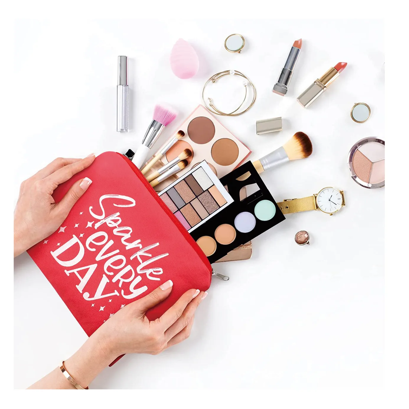 Canvas Makeup Bags Bulk Travel Cosmetic Pouch with Zipper Compact