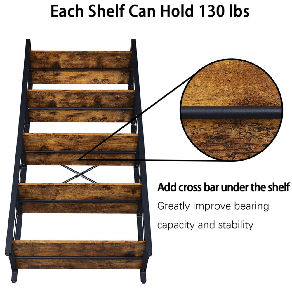 Perfect Industrial Bookshelf 5-Tier Vintage Bookcase and Bookshelves Rustic Wood and Metal Shelving Unit Display Rack Factory