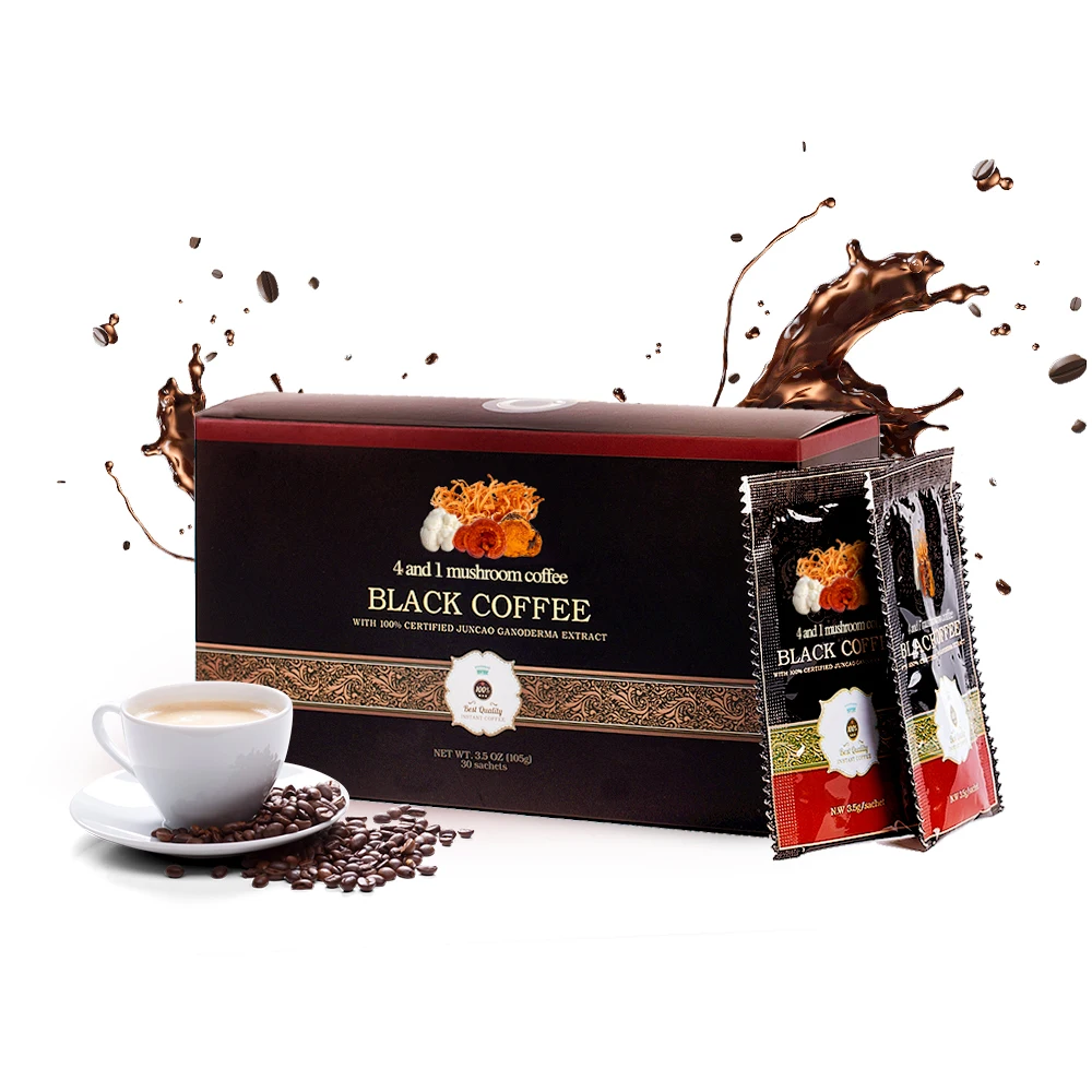 OEM Ganoderma Reishi chaga Львиная Грива Кордицепс экстракт грибов растворимый черный латте капучино мокко шоколадный кофейный порошок