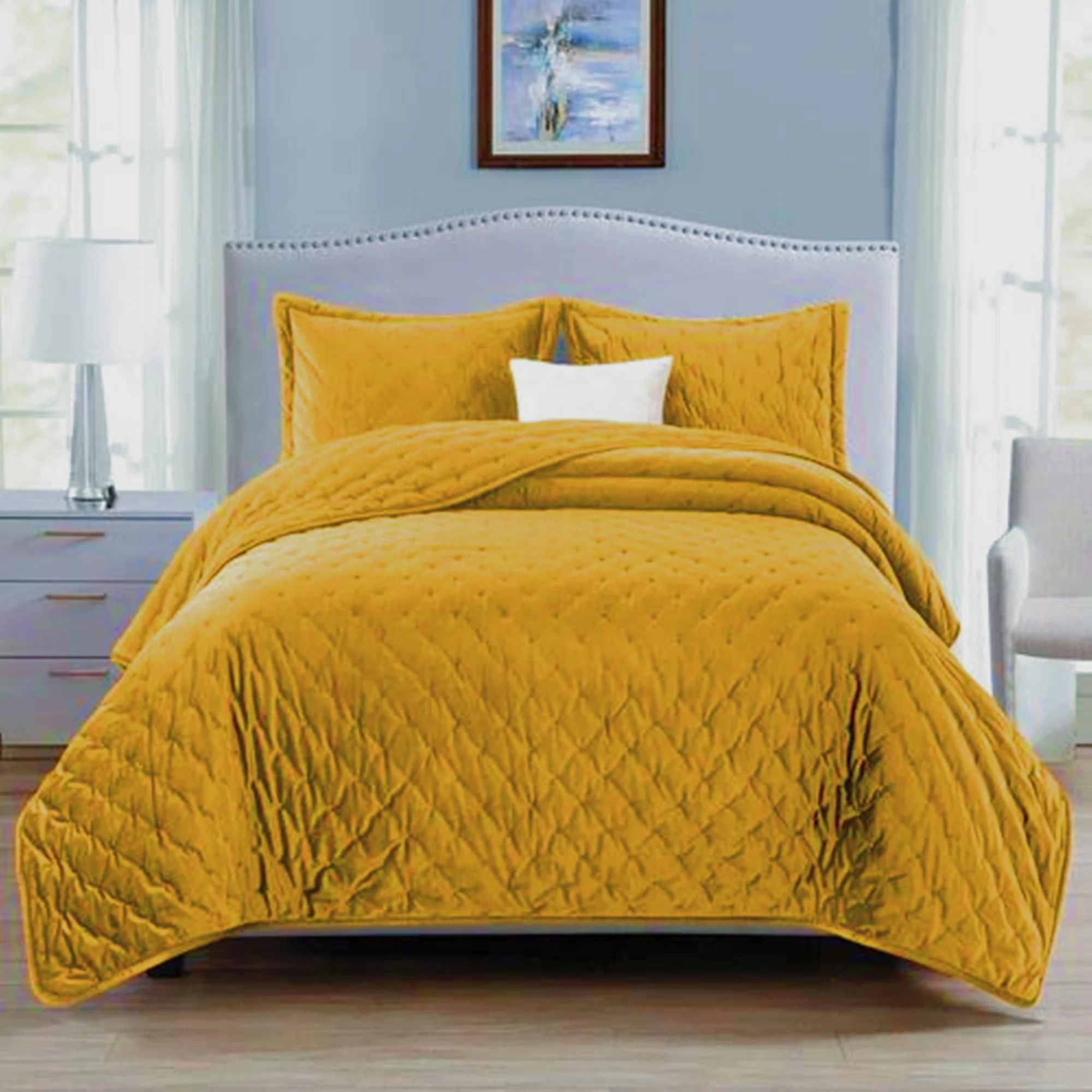 Soft Velvet bedspread and matching curtains dots embroidery quilts bedding bedspreads for living room