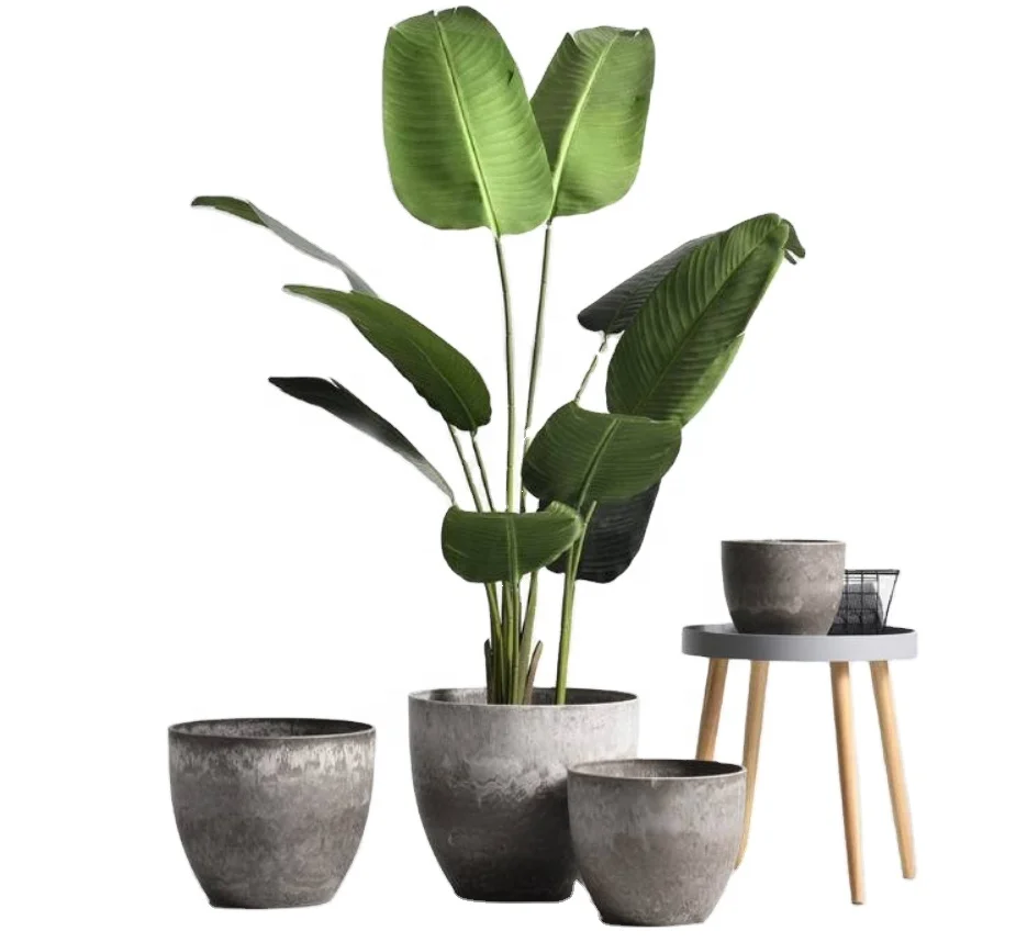 Large Plastic Planters Plant Pots Nordic Industry Style Indoor Heavy Duty Decorative Imitation Cement Pattern Garden Flower Pots