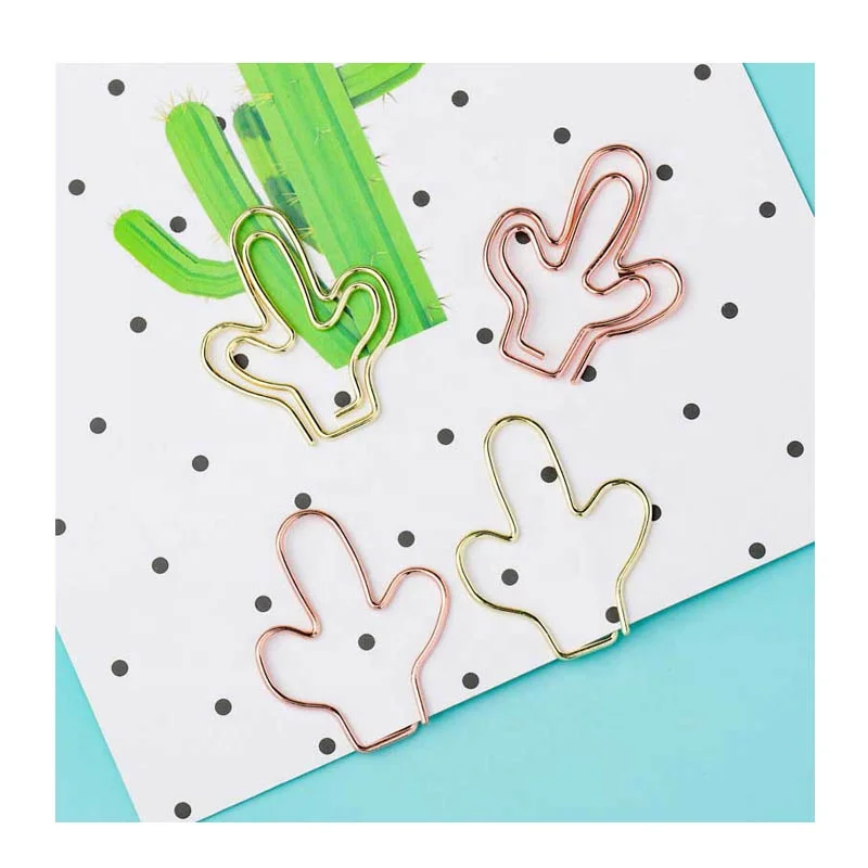 Rose gold metal steel unique types of cactus shape different kinds office paper clips