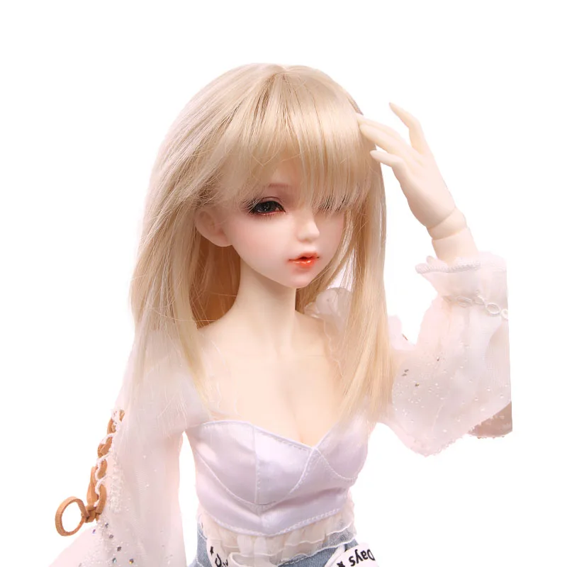 Light golden blonde long straight hairstyle with bangs bjd doll wigs 1/3, 1/4, 1/6,