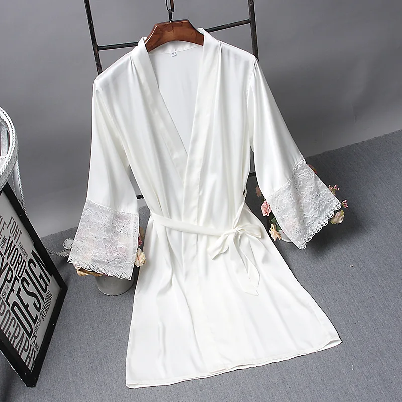 Dressing gown bathrobe nightgown summer ladies middle sleeve lace silk dressing gown wholesale sauna bath room leisure AG1827