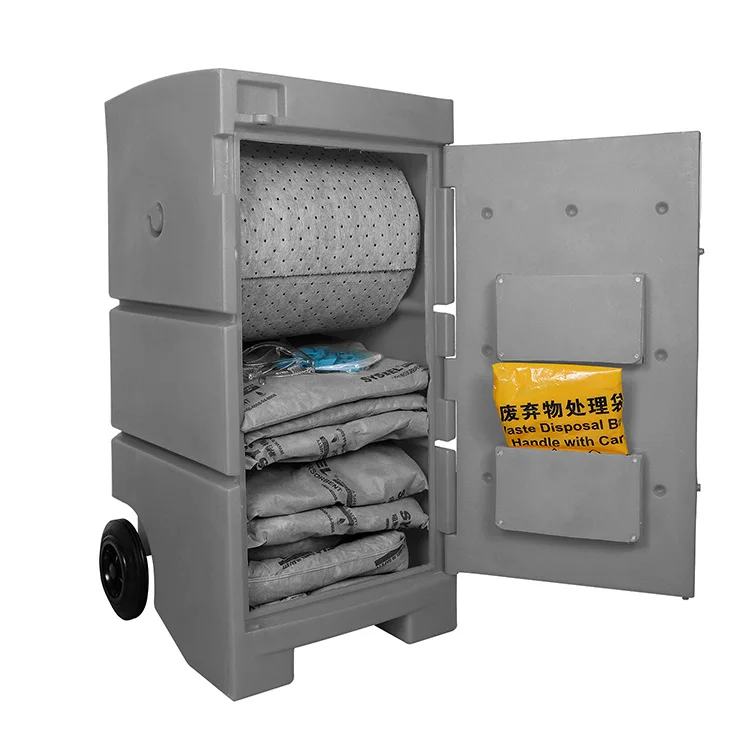 SYSBEL CE Approved 30 Gal Max Adsorption Capacity Mobile Universal Spill Control Kits with Grey Polyethylene Mobile Cart