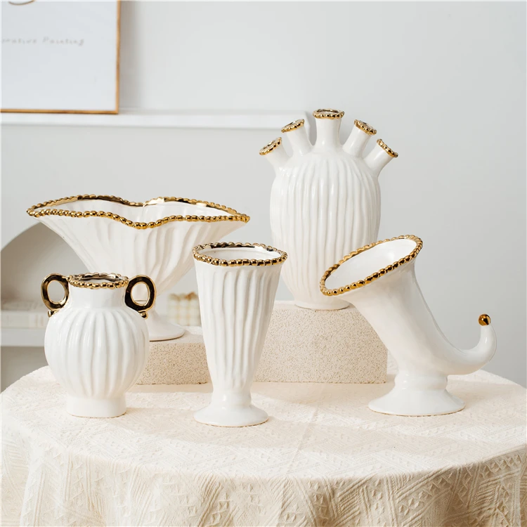New arrival elegant craft wedding decorative flower vase ornament white ceramic vases for flower