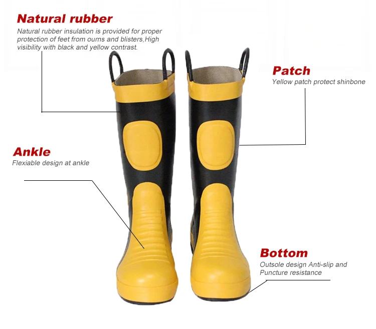 High Quality Rubber Boots for Men Gumboot with Steel Toe Sole Fire Fighting Safety Boots Waterproof Flame Retardant Shoes