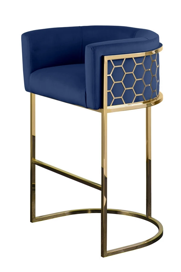 
2021Modern Honeycomb Stainless Steel Frame Upholstered Bar Stool High Chair For Coffee Shop Bistro Furniture Velvet Fabric Bar 