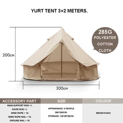 Mongolian Yurt Bell Tents 4 Person Large Family Using For 6 Man Tent Waterproof Cheap Glamping Luxury Bell Tent