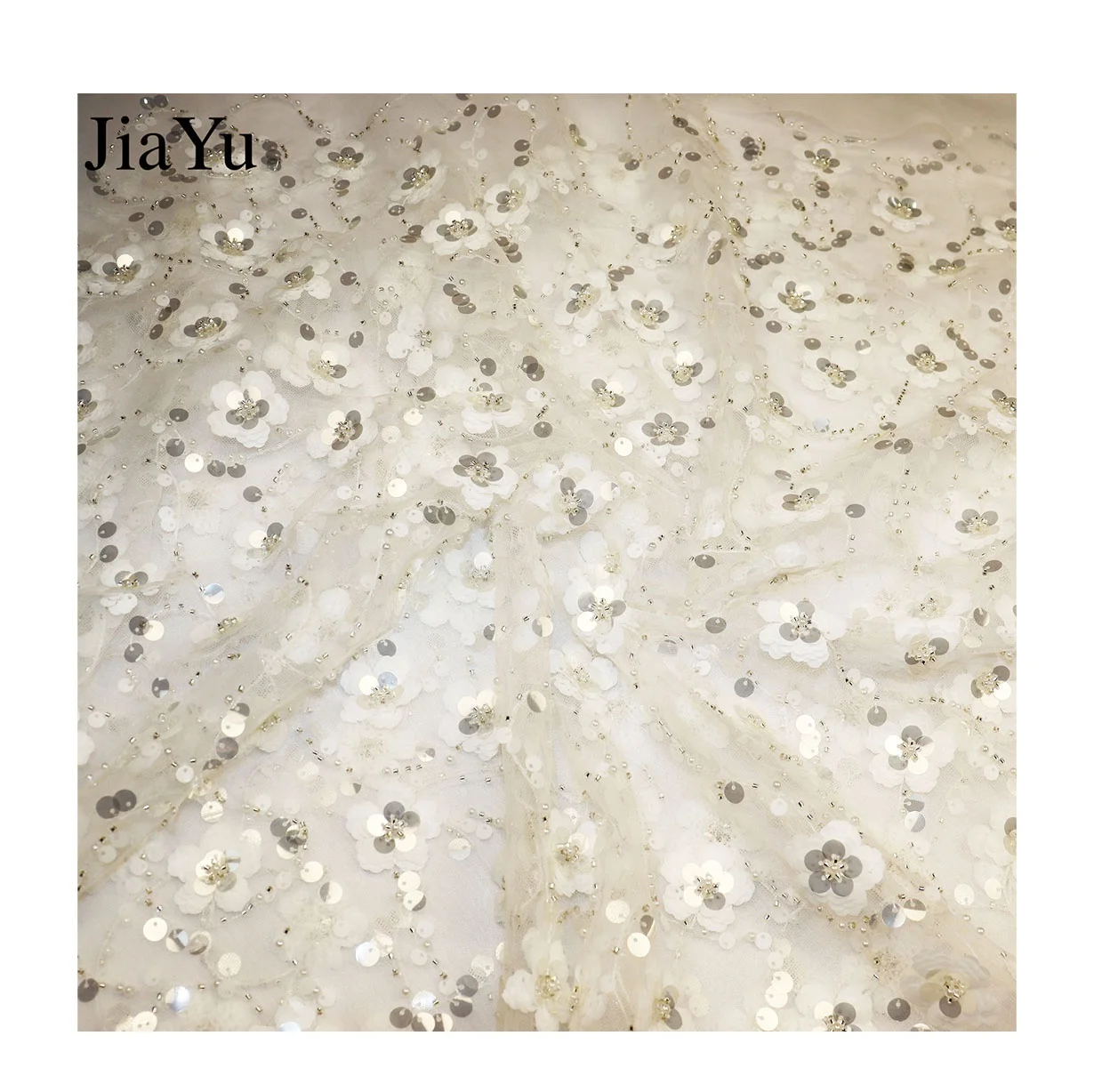 Mesh Net Embroidery Pearl Bridal White Tulle Embroidered Beads Hand Luxury Beaded Lace Fabric