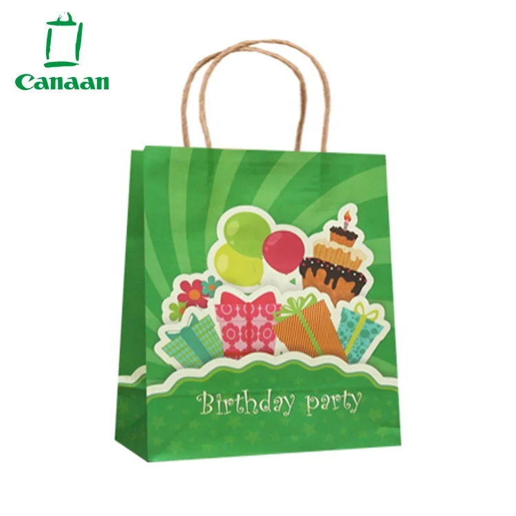
Eco-Friendly Happy Birthday Printed Logo Colorful Birthday Gift Paper Bag With Twisted Paper Handle 