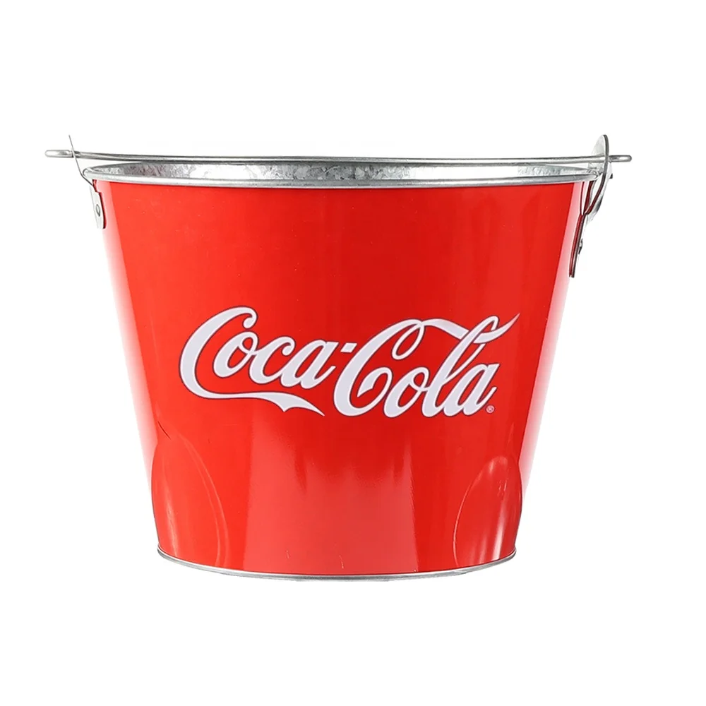 5l Co ca Cola Galvanized Metal Ice Bucket Customized Ice Bucket Portable For 6 bottles
