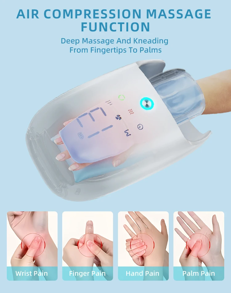 cooling wireless cordless vibrating shaped splints arthritis roller hand massage hand machine for hand with heat and compression
