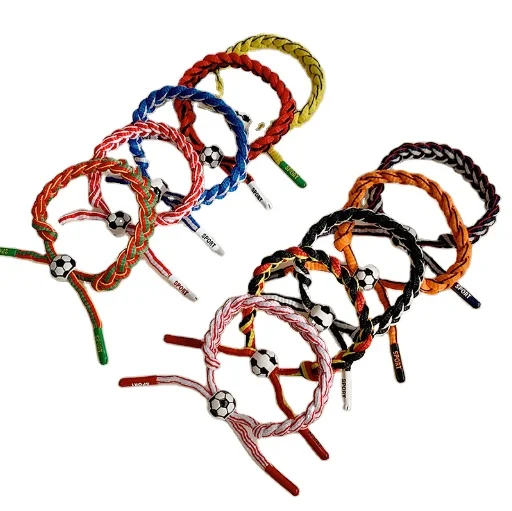 New Design Football fan Sport Bracelet Souvenir Gifts Country flag color shoelace rope woven football bracelets stocks