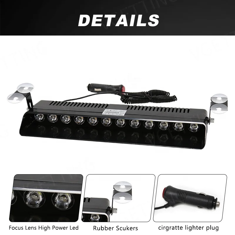 Super Bright 12 LED Strobe Lights Car Interior Front Windshield Warning Flashing Beacons Emergency Lamp Auto Accessories