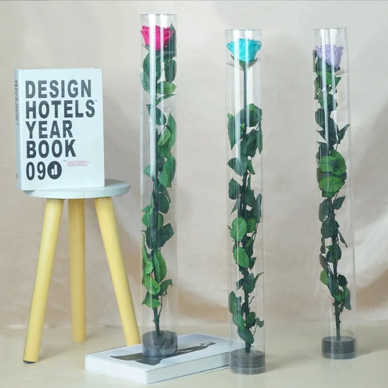 UKIQUEEN Factory Wholesale 60 cm Long A Grade Big Forever Rose Stabilized Flowers Preserved Rose with Stem in Plastic Tube