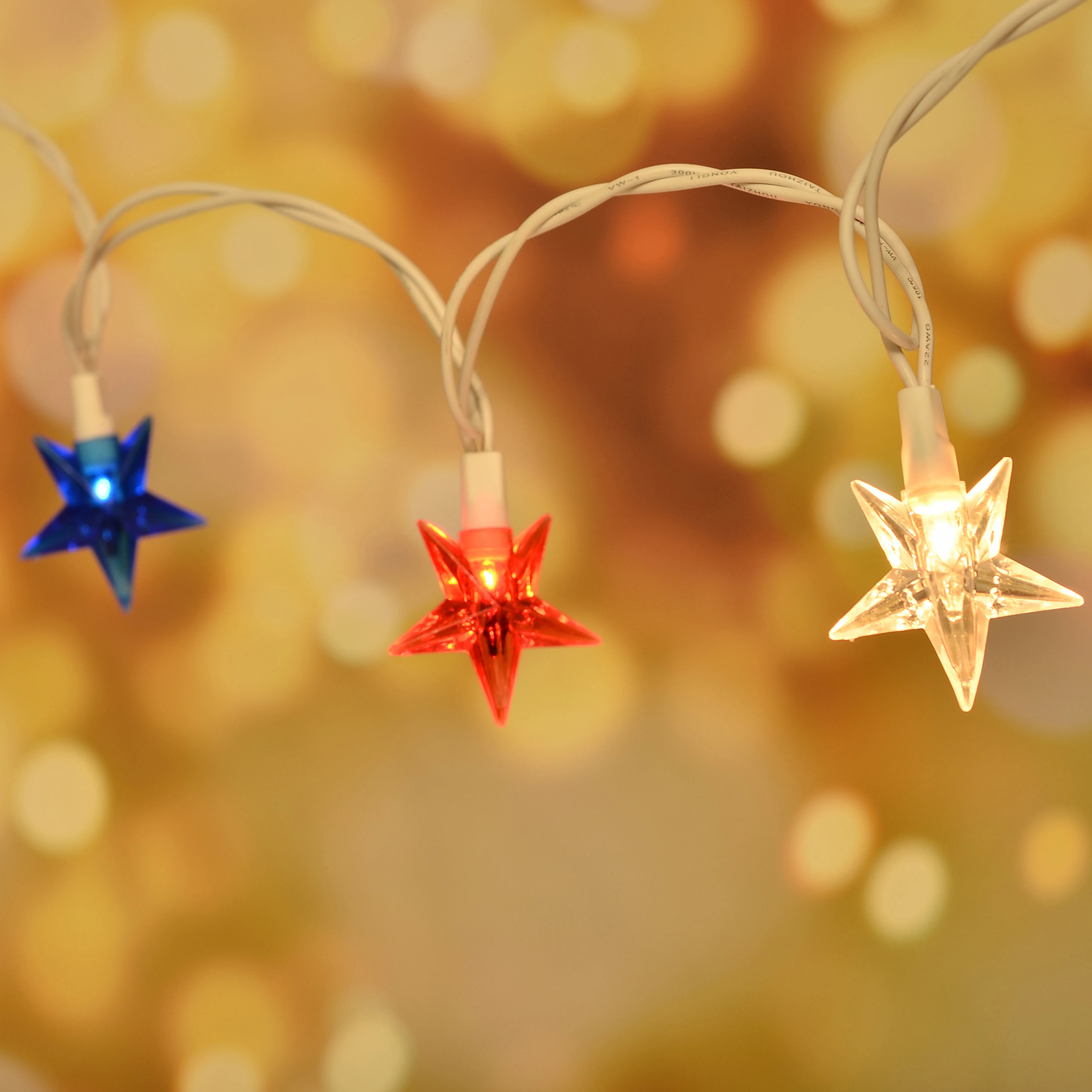 UL Plastic Star Red White Blue Patriotic string Light For Christmas National Day Decor