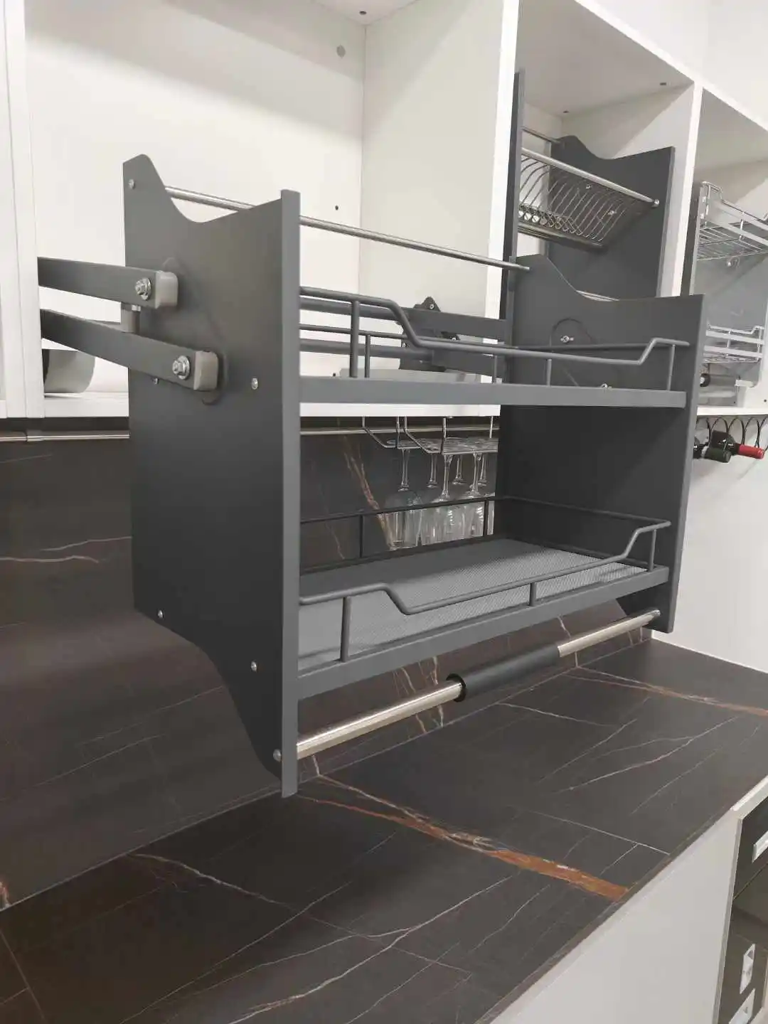 Kitchen Accessories Lift Basket Pull Down Shelves Cabinet Elevator Basket Drawer Baskets