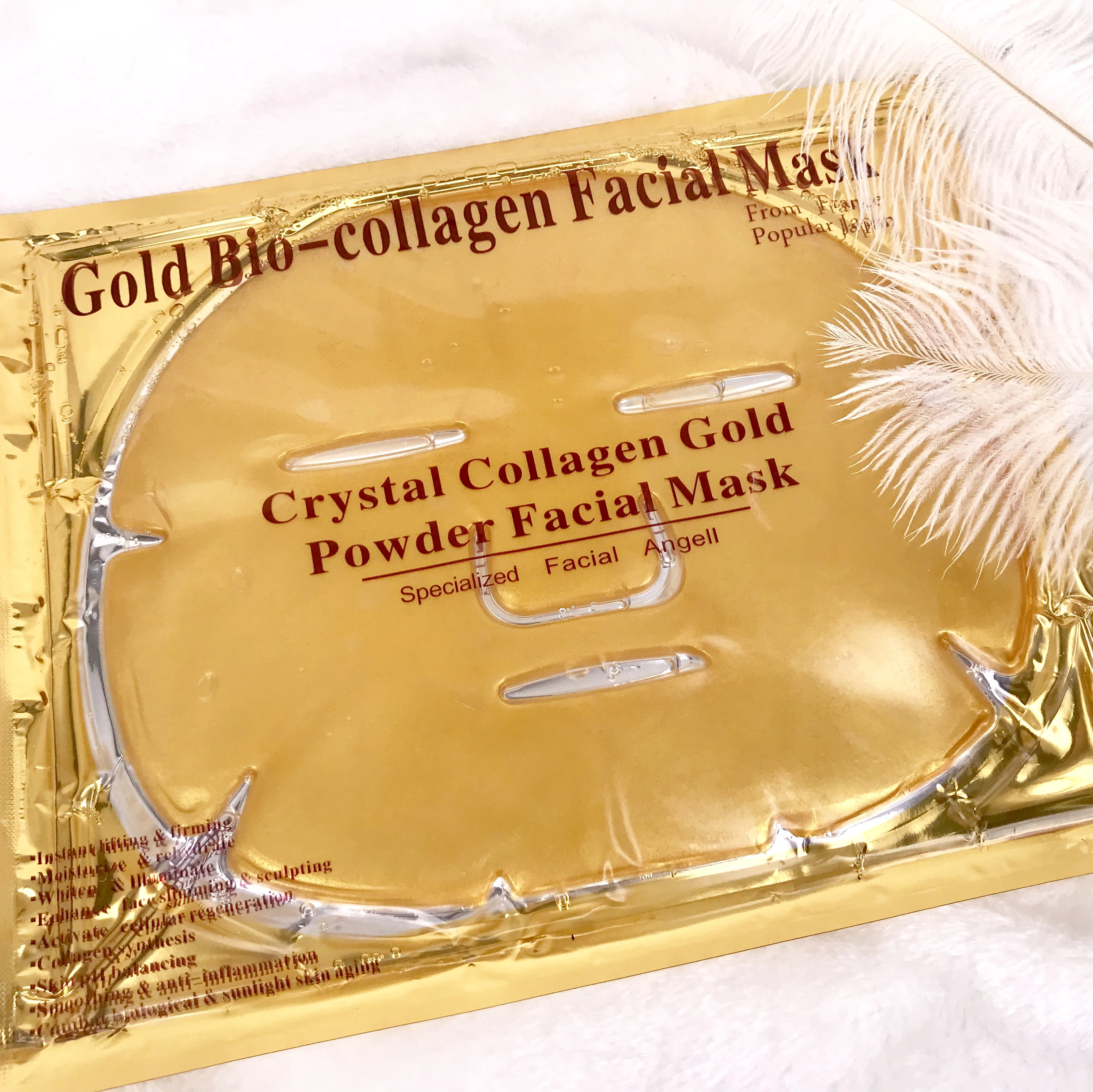 Private label 24K gold bio collagen sheet mask whitening crystal collagen gold facial mask