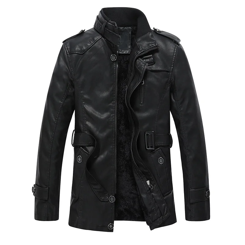Windbreaker Mens Long Coat Casual Leather Jacket Windproof Parka Outwear Homme Men Overcoat Trench Coat Leather Jackets