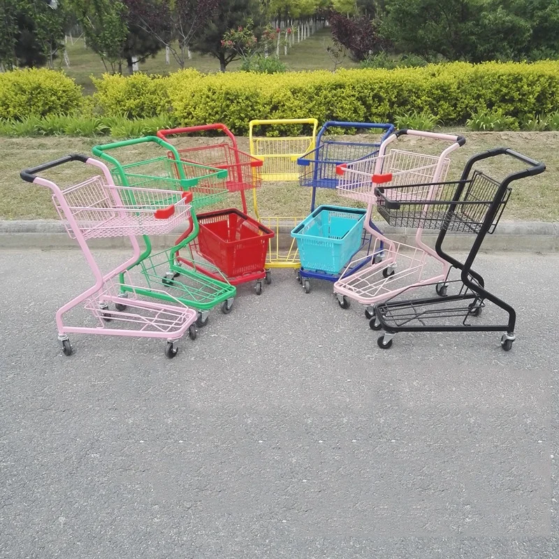 Manufacturer Hot Sale Zinc Plated two tier shopping cart supermarket shopping trolley