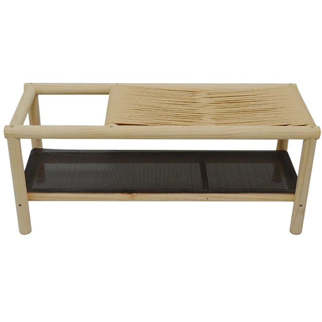 wooden bench with paper rope woven cushion