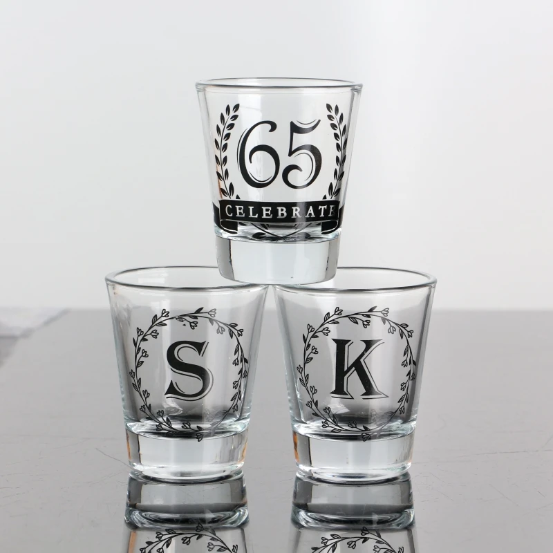 Wholesale Factory Price 1.75oz Sublimation Transparent Shot Glasses with decal logo