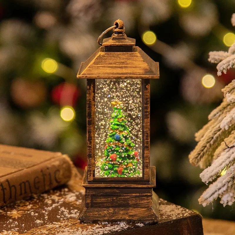 Snowing Lamp for Home Decor Lighted Christmas Tree Snowman Santa Water Glittering Swirling Snow Lantern Christmas Gift