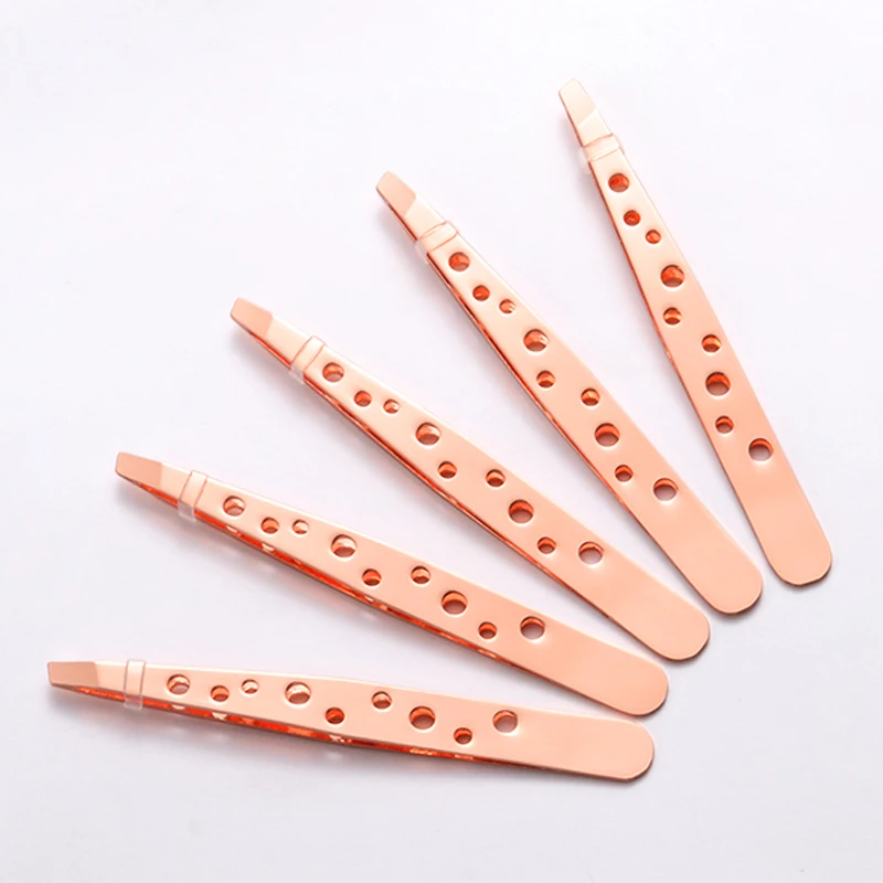 Eyebrow Extension Tweezers Rose Gold Stainless Steel Eyebrow Hair Removal Beauty Slanted Plucker Tweezers
