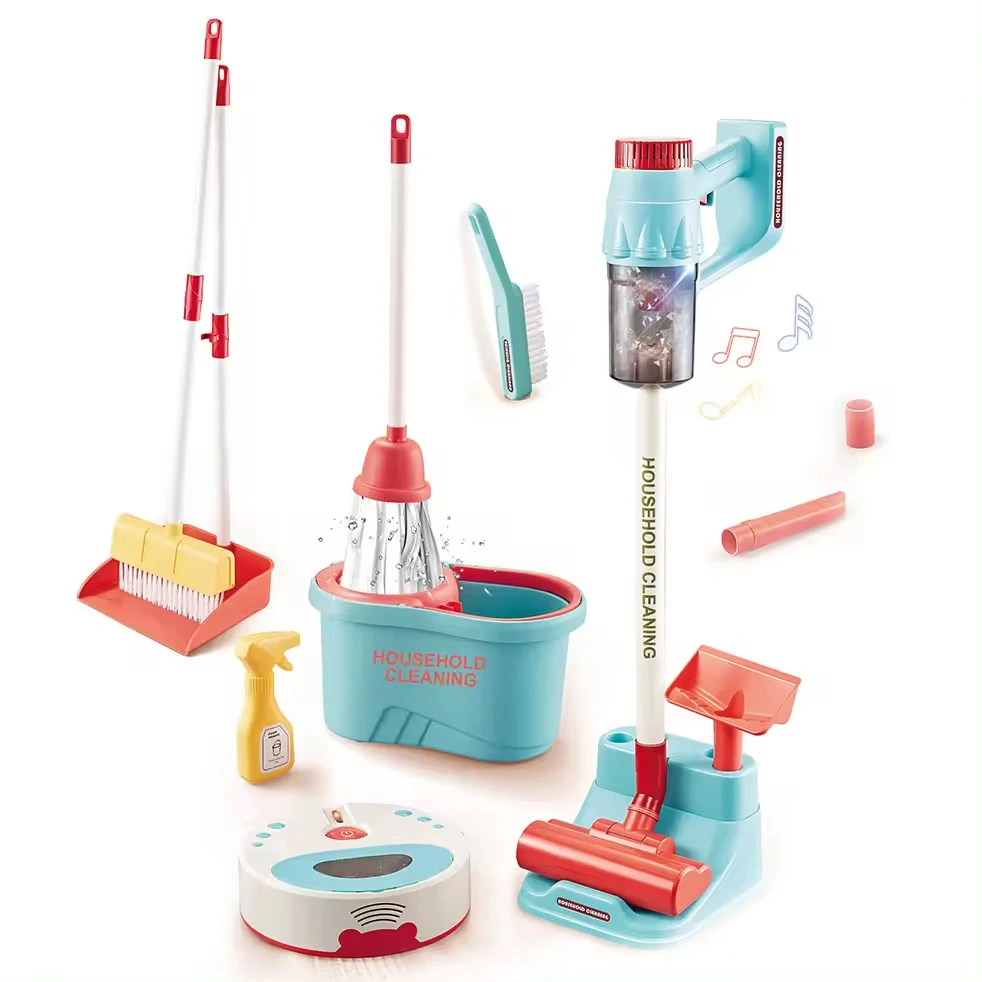 Electric vacuum cleaner sweeper toy with music and light children pretend play cleaning set toy kids educational toy