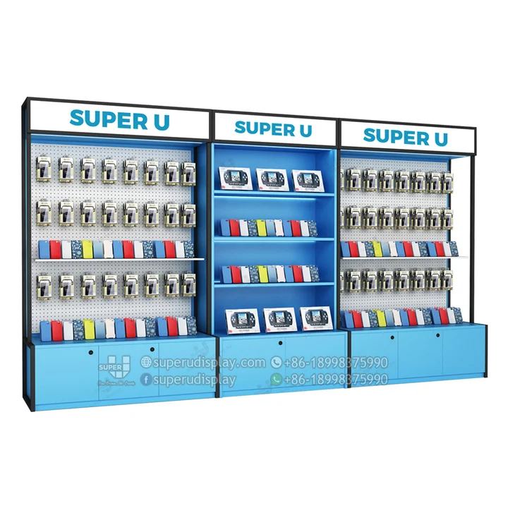 Wall Standing Mobile Phone Display Shelf Cellphone Accessories Retail Store Stand Free Design with Led Strips and Light Box