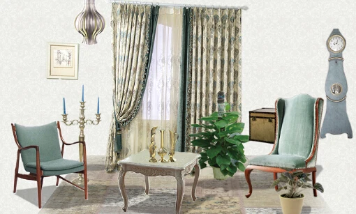 Classic jacquard blackout curtain fabric with printed voile printed sheer curtain for home and hotel