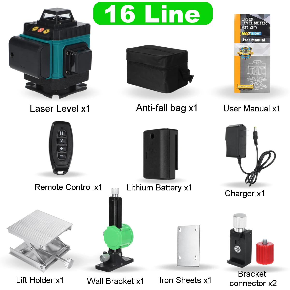 16 Lines 4D Laser Level Vertical Horizontal Cross Line Self-leveling Laser Level 360 with Extension Bar Tripod Stand