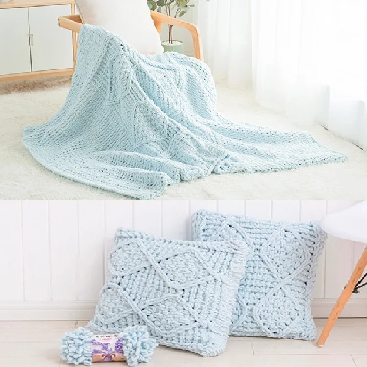 Hand Knitting Crochet Fluffy Circle Blanket Polyester Yarn
