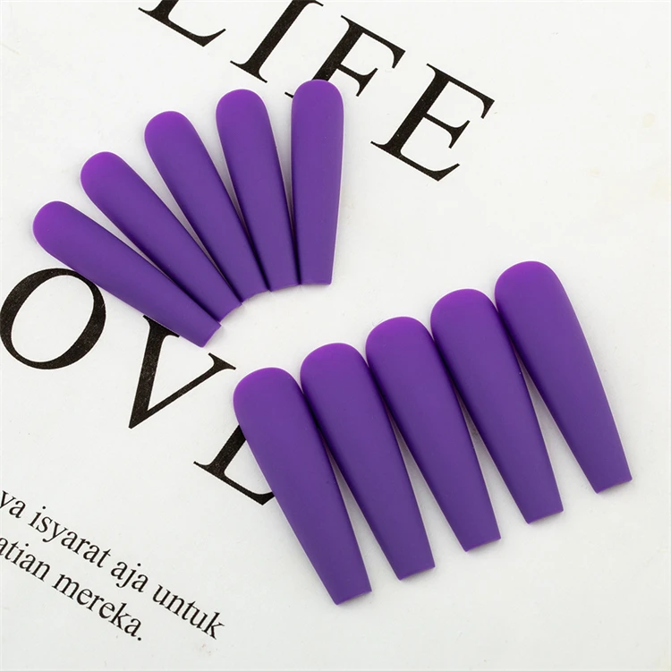 Cheap Full Cover Simple Press-On-Nails Coffin Xxl Extra Long  Press On Nails Solid Color