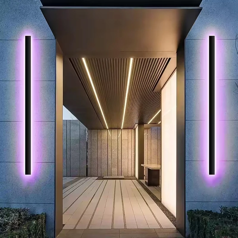 Outdoor Garden IP65 Aluminum Long Wall Lamp 110V 220V RGB RGBW 1M 1.2M 2M 2.4M Exterior LED Strip Linear Outdoor Wall Light