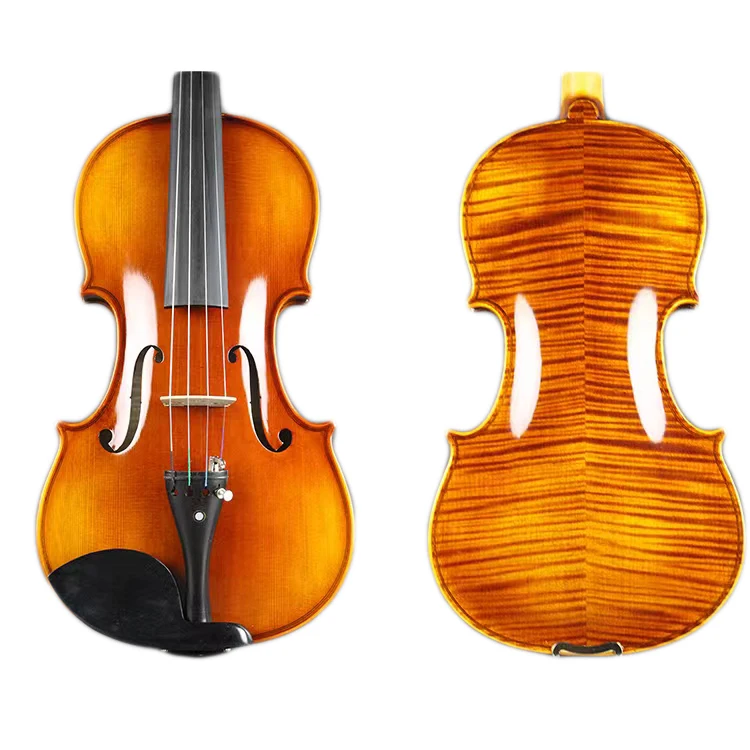 Good Acoustic Fidelity Solid Flamed Maple Side  Oil Varnished 4/4-3/4 Size Children Musical Violin