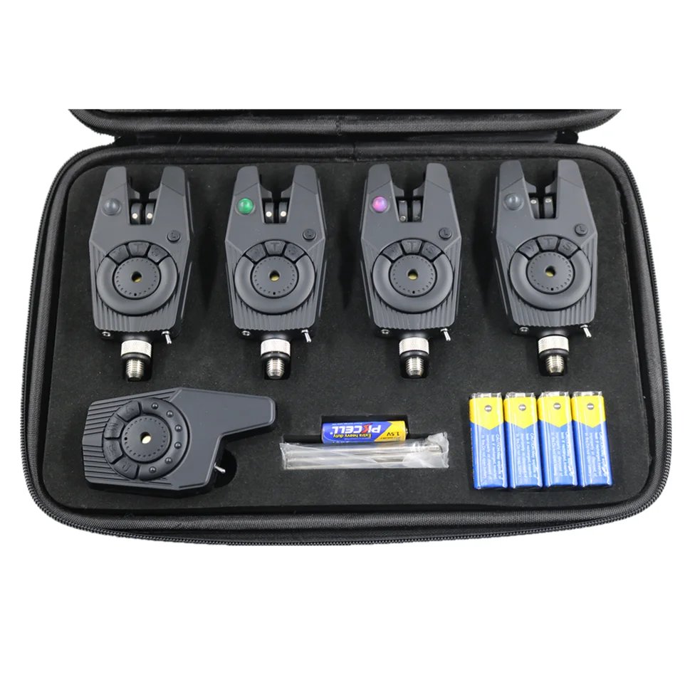 High sensitivity 6 LED colors nightlight waterproof JZH-RF1688  Black Carp Fishing Bite Alarm  4+1 set with battery
