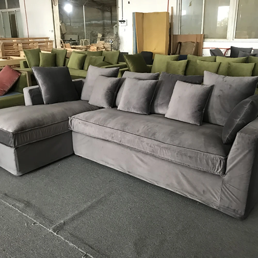 MRS WOODS Hot Selling Modern Classic Sectional Chesterfield Green Velvet Sofa Living Room Furniture