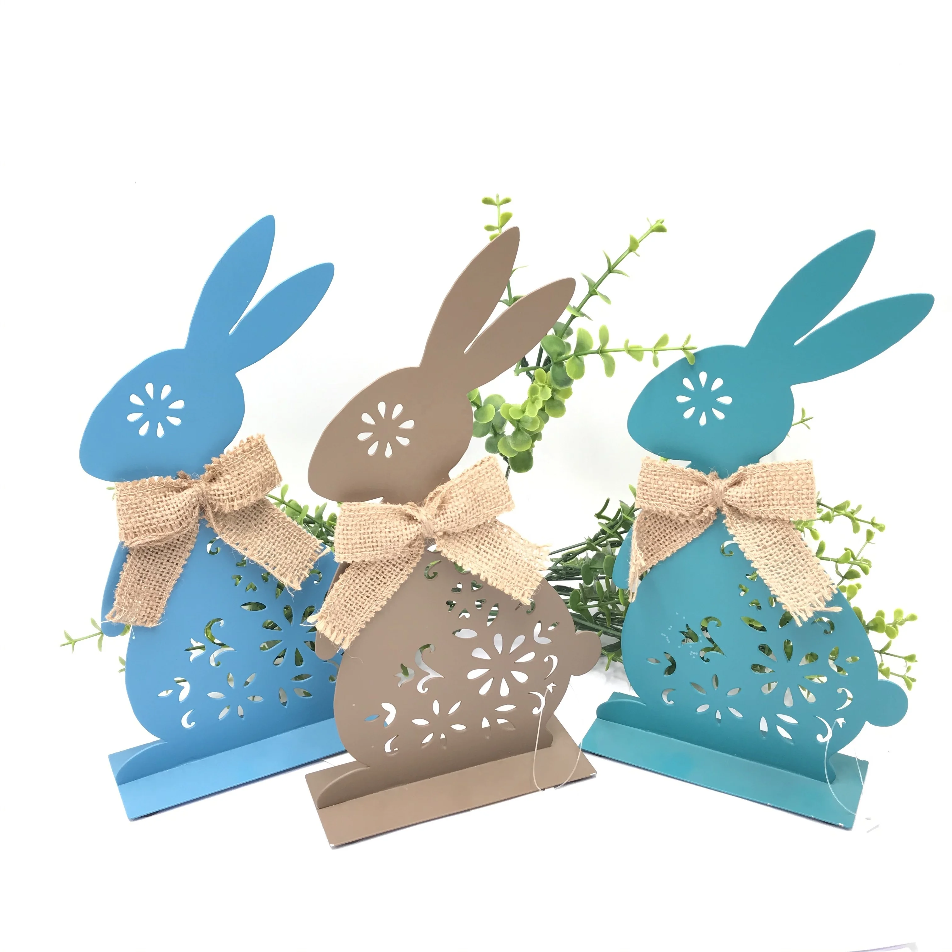 New Product Colorful Metal Easter Bunny Rabbit Metal Die Cast Spring Ornaments Home Garden Decoration