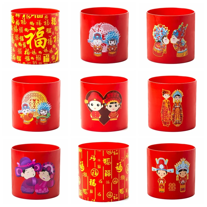 OEM Red Plastic Flowerpot Cylindrical Shape Flower Pot With Hole Tray Custom Patterns And Colors Candy Box Gift Box