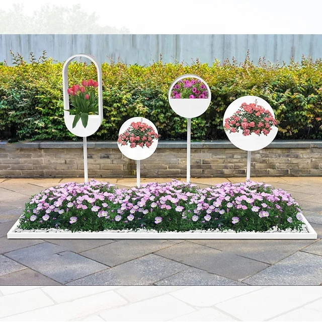 Galvanized Steel street flower planter rock on the road and the roadside for garden