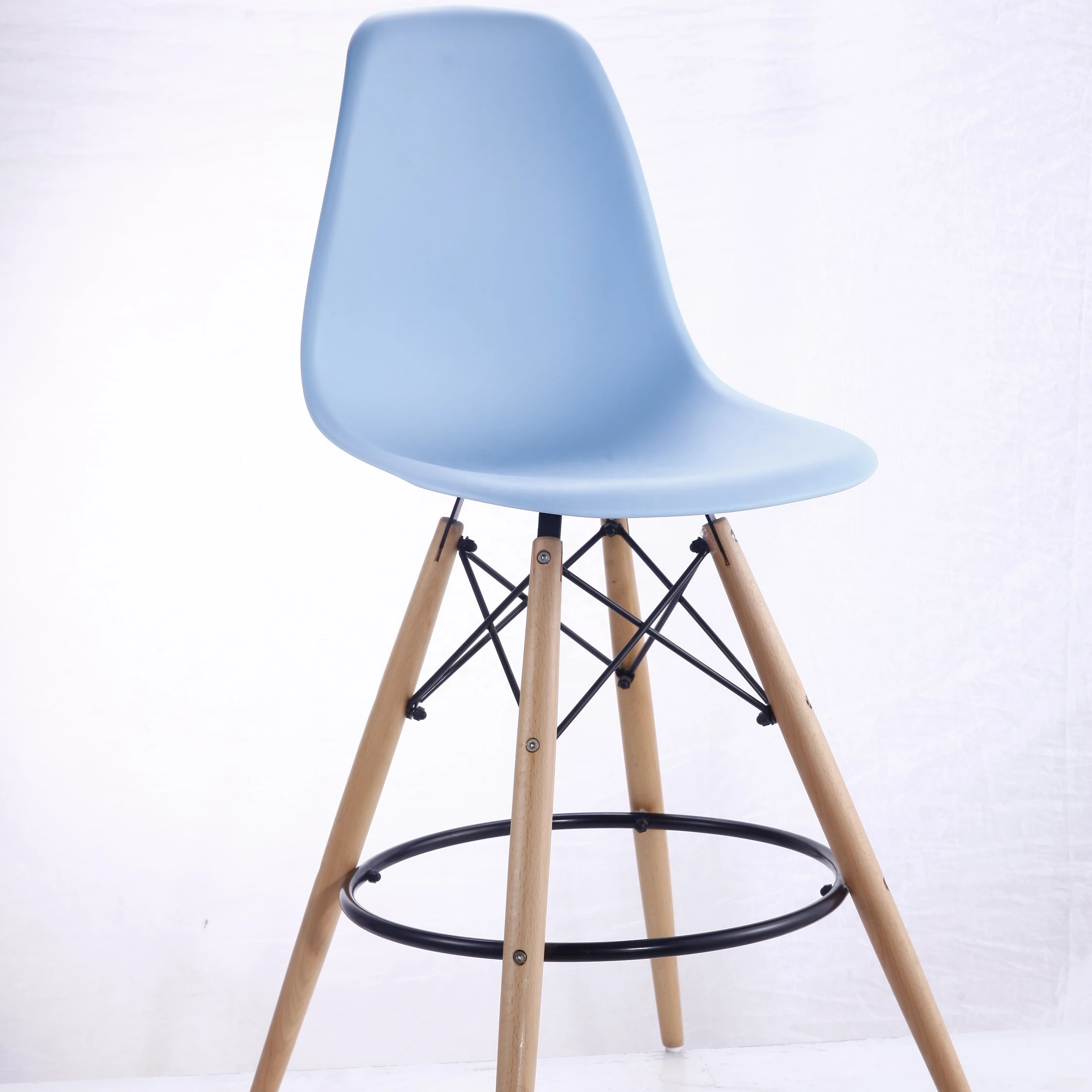 
high chair with wooden legs metal plastic new design high quality fashion concise bar stool 