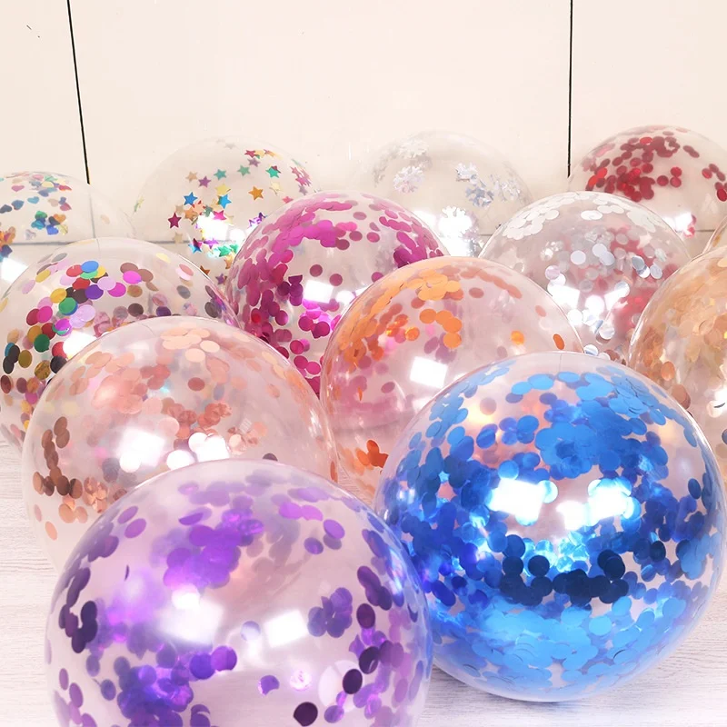 12 Inch (100pcs/bag) Confetti Balloon Party Transparent Round Star Heart Paillette Latex Balloons